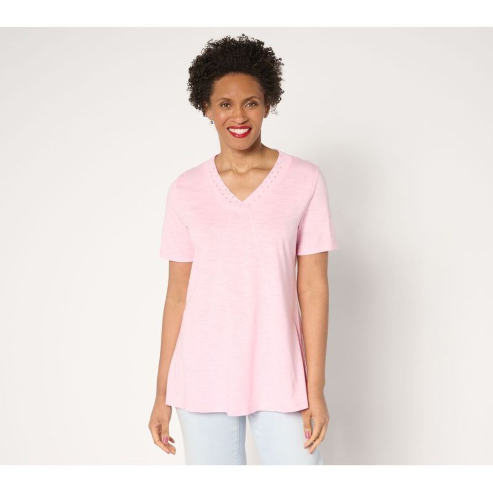 Top Knot Women's Sz XL Rhinestuds Embellished Short Sleeve Swing Pink A596315